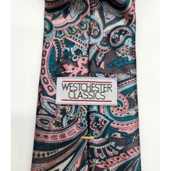 Vintage Westchester Classics Men's Paisley Tie Necktie Pink Blue Gray - Picture 2 of 10